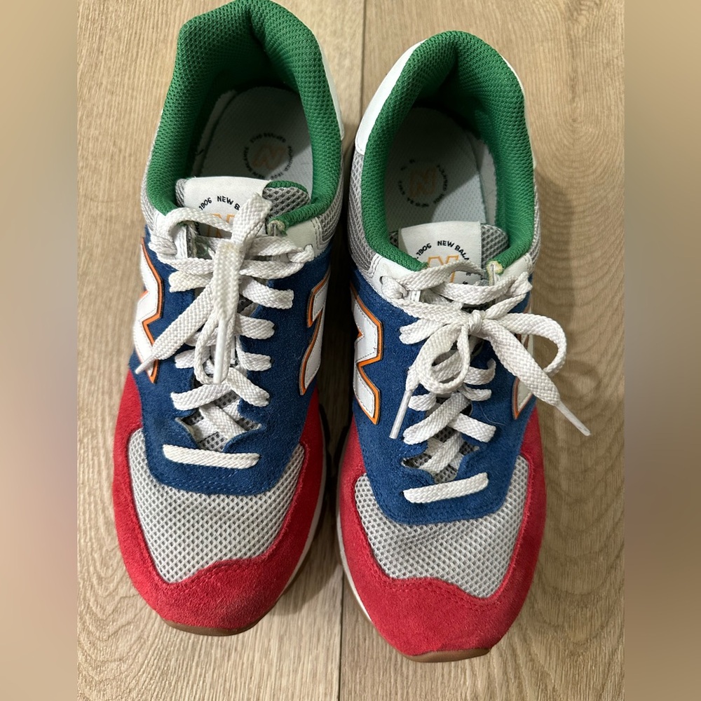 New Balance Men's 574 Rugged Red Blue Sneakers - Picture 2 of 6